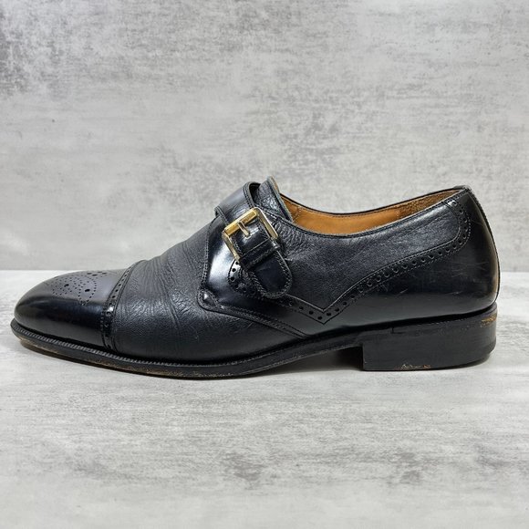 Magnanni Monk Strap Brogue Leather Shoes - Men's Size 9.5 M - Picture 1 of 10
